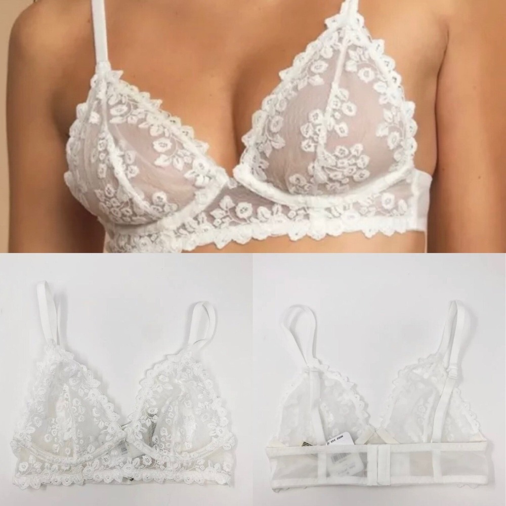 Free People Veronica Underwire Bra Womens‎ 32B White Lace Floral Boho Sweet NWT